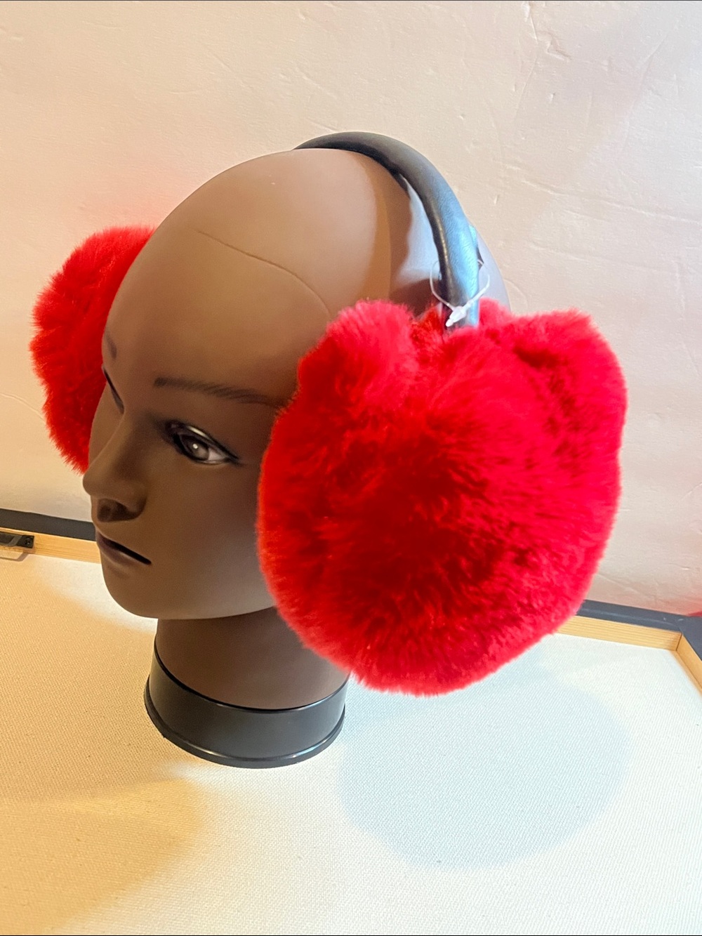 Red Or Beige Faux Fur Earmuffs Pick One - Picture 3 of 10